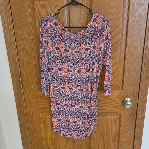 Maternity Printed Pink and Navy Long Sleeve Tunic Dress - Picture 5 of 5